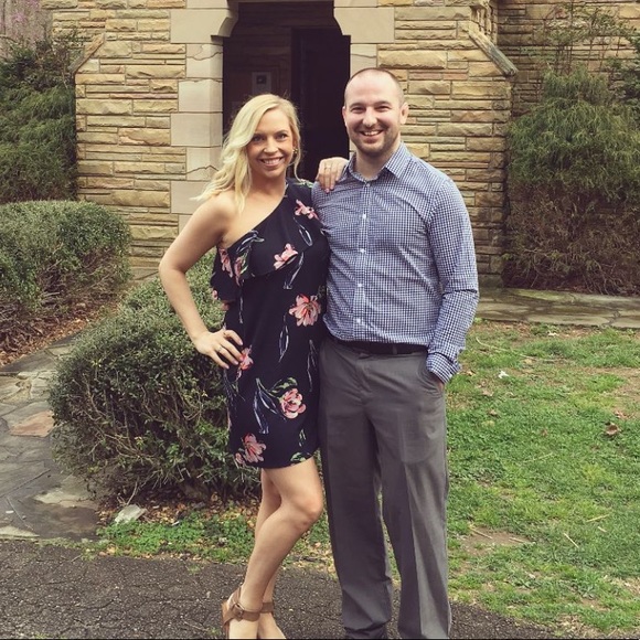 Navy One Shoulder Floral Dress - Picture 2 of 12